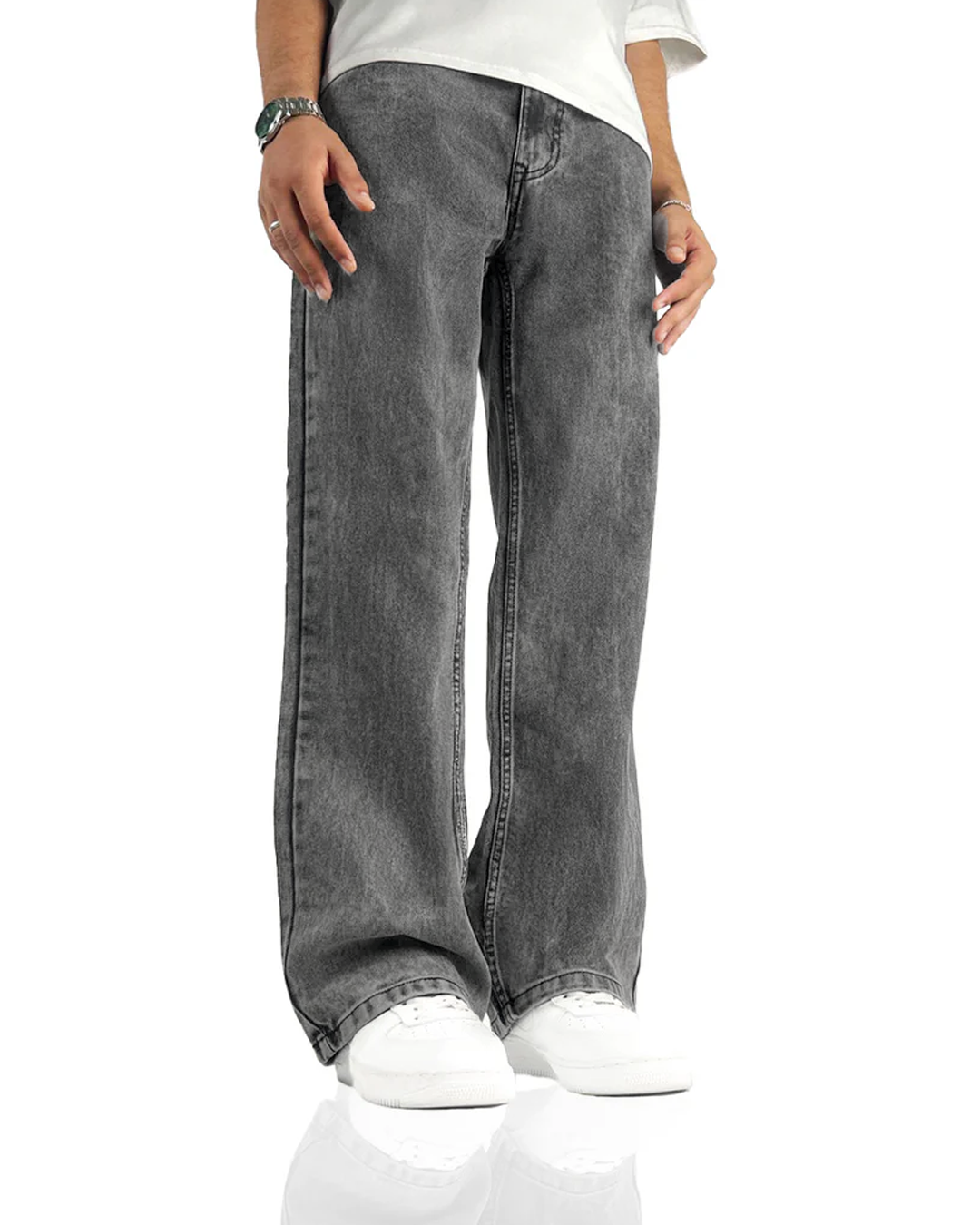 Washed Grey Straight Cut Jeans