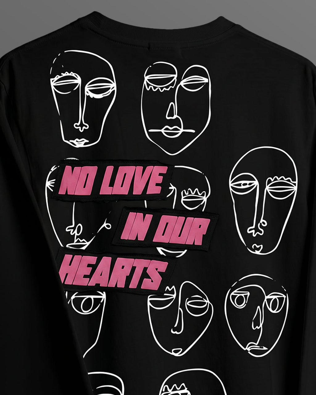 No Heart Club Full Sleeve Boxy-Fit Black T-shirt