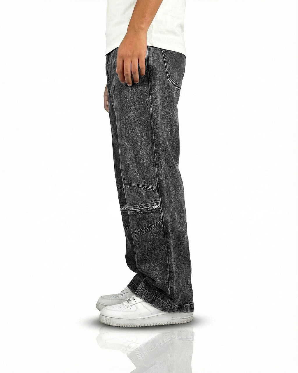 Zipper Denim Baggy Jeans